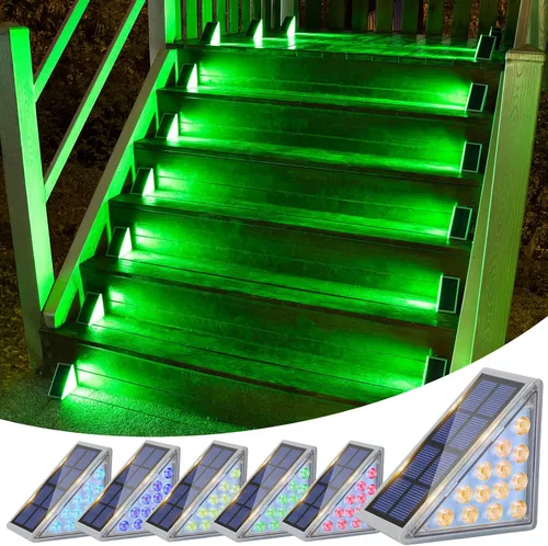 Miniatura 22 de VOLISUN Paquete de 8 luces solares para escaleras, 7 colores fijos, luces solares para escalones al aire libre, impermeables, IP67, luz LED