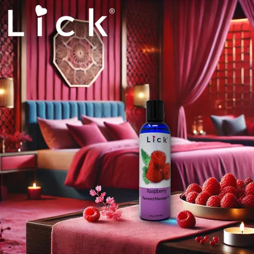 Miniatura 3 de Lick Aceite de masaje con sabor a frambuesa, aceite de masaje comestible de bayas brillantes con aceite de almendras dulces y vitamina E