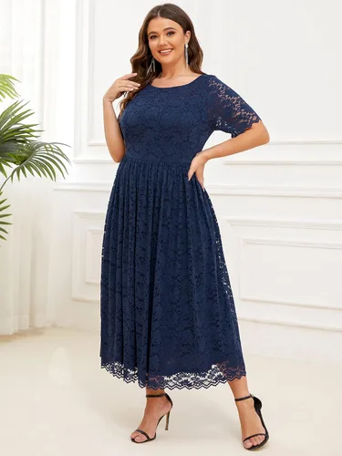Miniatura 4 de Ever-Pretty Plus Vestidos formales de encaje con cuello redondo y espalda en V para mujer, talla grande, 01482-DA