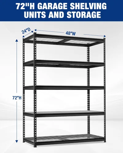 Miniatura 3 de WORKPRO Estante de almacenamiento de metal resistente de 5 capas, 48 pulgadas de ancho x 24 pulgadas de profundidad x 72 pulgadas de alto, unidad
