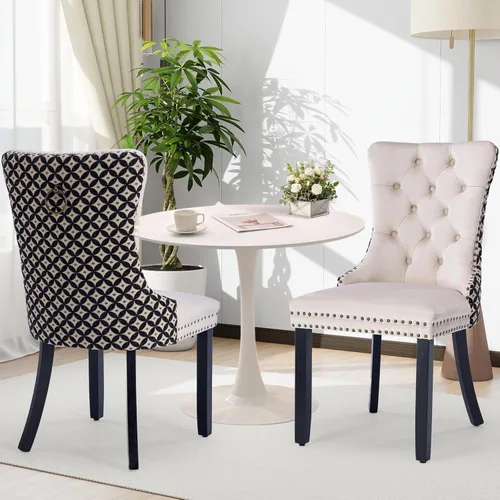 Miniatura 32 de Juego de 6 Sillas de Comedor Tapizadas de Terciopelo, Sillas Laterales de Cocina de Estilo Moderno con Ribete de Tachuelas y Patas de Madera, Anillo