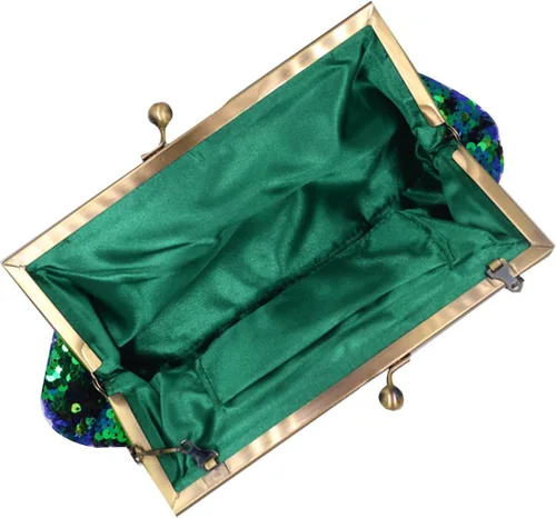 Miniatura 4 de Mini bolso de mano de noche con lentejuelas de sirena con purpurina para mujer, correa de cadena, bolso cruzado con candado para besar