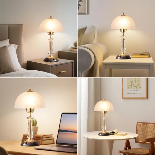 Miniatura 7 de Lámpara de mesa de cristal, lámpara de noche regulable con interruptor de encendido/apagado, modernas lámparas de vidrio para mesitas de noche