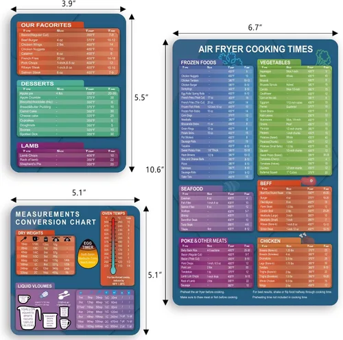 Miniatura 4 de Juego de imanes con tabla de tiempos de cocción para freidora de aire – Imanes informativos completos para más de 100 alimentos, guía de referencia