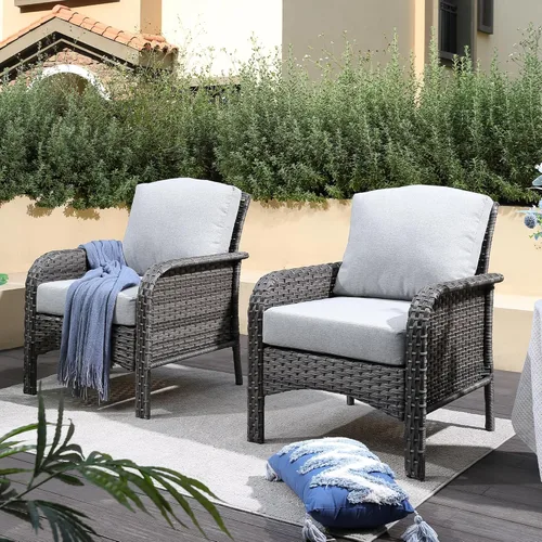 Miniatura 12 de CAODOC Juego de muebles de mimbre para patio, 4 piezas, para todo tipo de clima, sofá biplaza y mesa para patio trasero, balcón y terraza