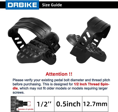 Miniatura 2 de DRBIKE Pedales de bicicleta de repuesto con correa para bicicleta estacionaria, bicicleta giratoria, reclinada, bicicleta ejercitadora, negro, 1 par