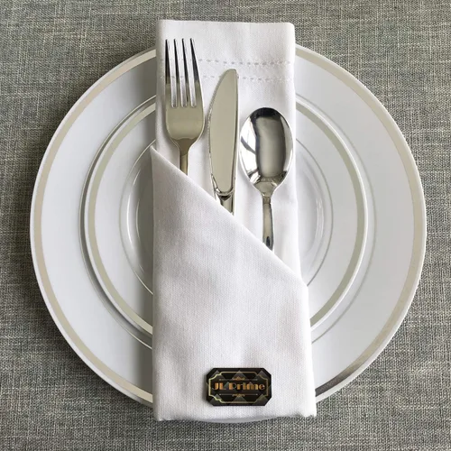 Miniatura 3 de Juego de cubiertos de plástico plateado de 300 piezas, cubiertos de plástico reciclable reutilizable, utensilio de plástico plateado, 100 tenedores