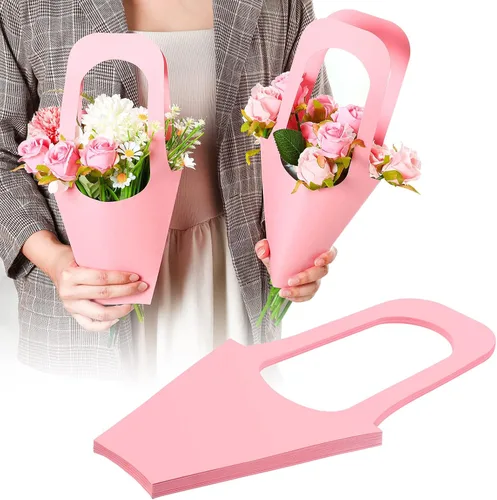 Sabary 24 bolsas de regalo de flores de papel kraft, bolsas de ramo con asa, para el Día de la Madre, envoltura de regalo, bolsa de embalaje para