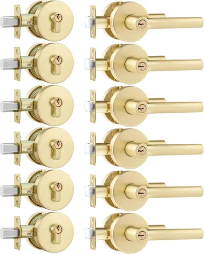 Miniatura 22 de Leydebong Paquete de 1 manija de puerta de entrada resistente dorada (para oficina y puerta delantera) reversible para lado derecho e izquierdo