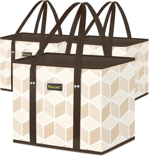 Miniatura 14 de BALEINE Paquete de 3 bolsas de comestibles reutilizables, bolsas de compras plegables para comestibles con parte inferior reforzada y asas