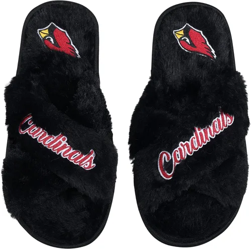 Miniatura 18 de FOCO Pantuflas deslizantes cruzadas mullidas con logotipo de texto del equipo NFL para mujeres