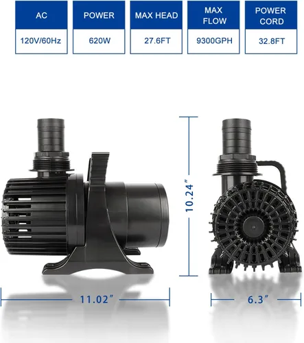 Miniatura 6 de OYO WATER Bomba de Agua al Aire Libre Grande de 9300 gph-620W, 9.99 m de Cable, para Cascadas de Estanques y Fuentes de Peces Kio, Bomba de Jardín