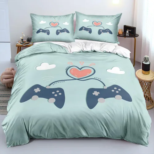 Miniatura 19 de Juego de funda de edredón de tamaño individual con estampado 3D de Gamepad azul para niños, fundas de edredón y fundas de almohada para dormitorio