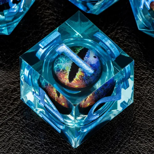 Miniatura 9 de Dragon Eye - Dados DND de núcleo líquido con caja, juego de dados poliédricos de borde afilado verde y azul de resina hechos a mano transparentes D