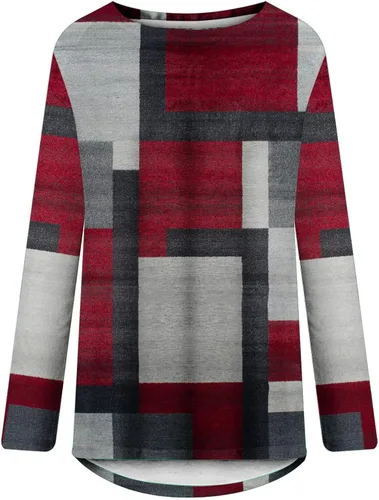 Miniatura 3 de Túnicas o tops para mujer para llevar con leggings, manga larga, ajuste holgado, ropa de otoño, cuello redondo, degradado, cómodas, blusas 05 Rojo
