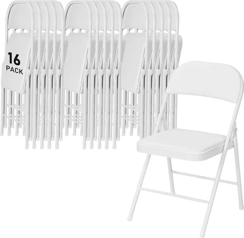 Miniatura 30 de SEALAMB Paquete de 4 sillas plegables con asiento cómodo, marco de metal resistente, sillas apilables portátiles para bodas, fiestas, oficina