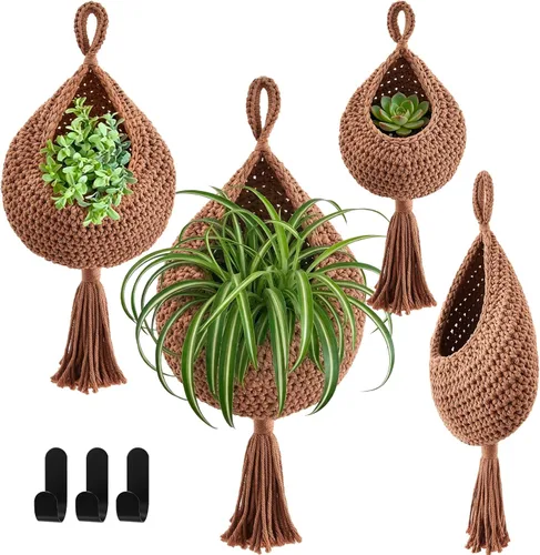 Miniatura 10 de Honeydak Cestas colgantes de pared bohemias para cocina, paquete de 3 cestas de lágrima con ganchos, almacenamiento de frutas, cebollas, verduras