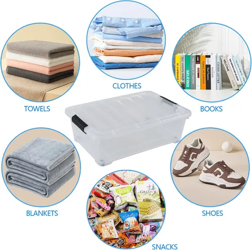 Miniatura 7 de Cajas de almacenamiento de 20 cuartos de galón debajo de la cama con ruedas, contenedor de almacenamiento de plástico transparente con pestillo