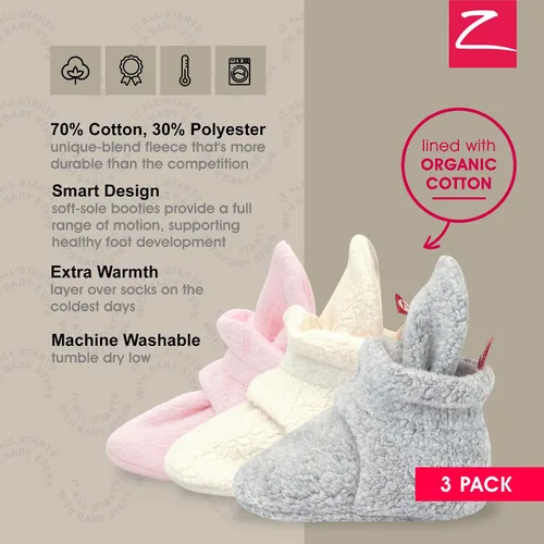 Miniatura 4 de Zutano Botines unisex de forro polar para bebé, esenciales para bebé, paquete de 3
