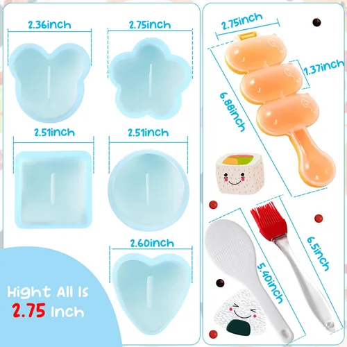 Miniatura 2 de Onigiri - Kit de moldes para hacer sushi musubi con paleta de arroz, cepillo para cocina, sin BPA, duradero, polipropileno, pequeño, redondo