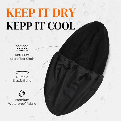 Miniatura 2 de Gorro de ducha para hombre, gorro de baño negro, reversible, con forro de rizo, grande, impermeable, ajustable, banda elástica, dobladillo elástico