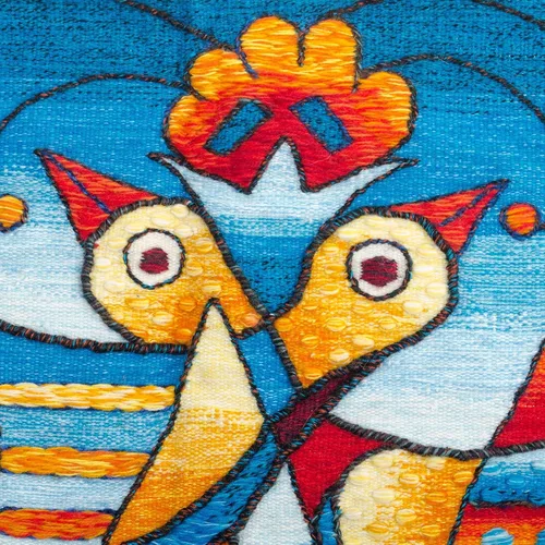 Miniatura 2 de NOVICA Tapiz de alpaca hecho a mano tejido a mano con motivo de pájaro de lana multicolor para decoración de pared, tapices abstractos de animales