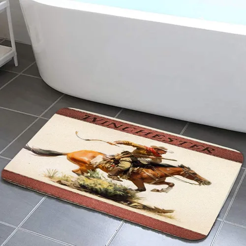 JAWO Winchester - Alfombra de baño antideslizante con vaquero con pistola en caballo, aspecto retro vintage, accesorios de baño, tapete de ducha