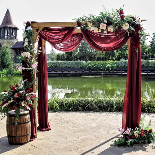 Miniatura 6 de Telón de fondo de gasa rosa de 10 x 8 pies, cortinas de telón de fondo transparentes para arco al aire libre, decoración de fiestas, 2 paneles de 5