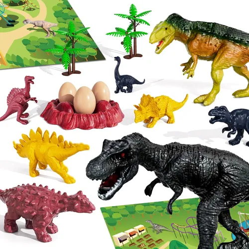 Miniatura 7 de Juguetes de dinosaurio para niños de 3 a 5 años, juego de camión de transporte de dinosaurios con 8 figuras de dinosaurio y tapete de juego, regalo