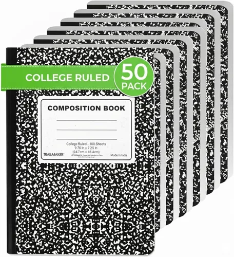 Miniatura 4 de Trail maker Paquete de 50 cuadernos de composición a granel, cubierta de mármol con rayas universitarias, 200 páginas (100 hojas), 9.75 x 7.5