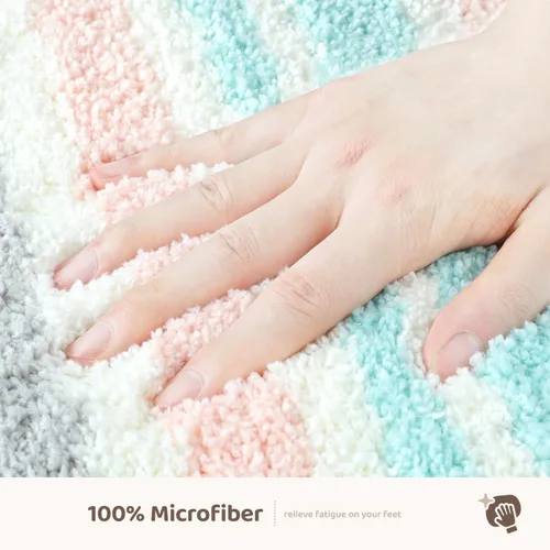 Miniatura 5 de Tapete de baño con rayas, extra suave, absorbente, antideslizante, cómodo, tapete para bañera, ducha, baño, lavable a máquina, 16 x 24 pulgadas, rosa