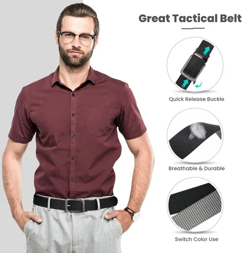 Miniatura 2 de Cinturones de trinquete de liberación rápida para hombre, cinturón de nailon reversible dos en uno para hombre casual y vestido deportivo