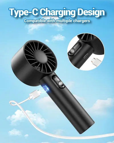 Miniatura 6 de FrSara Portable Handheld Mini Fan, Small Rechargeable Personal Fan, Summer Travel Essentials with 6-Speeds, 3000mAh, Great for Outdoor, Makeup