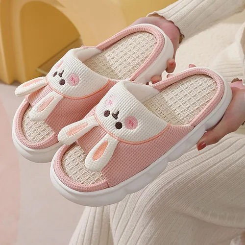 Miniatura 5 de Aucomfo Pantuflas de lino, bonitas pantuflas de animales para mujeres y hombres, bonitas pantuflas de casa para mujeres, pantuflas de casa kawaii