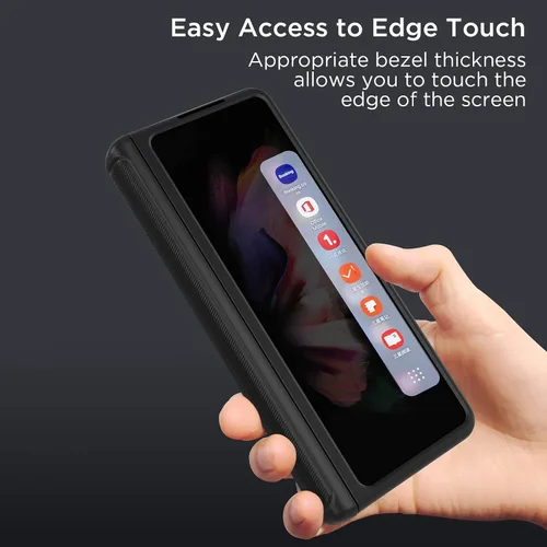 Miniatura 6 de MAKAVO Funda para Samsung Galaxy Z Fold 3 5G con protección de bisagra, protector de pantalla de vidrio templado integrado, ajuste delgado 3D Negro