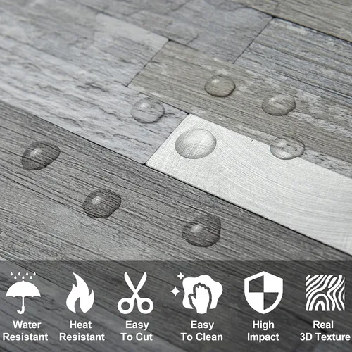Miniatura 3 de DICOFUN - Azulejo adhesivo de loseta en muro de PVC para la cocina, estilo madera vieja, 1 lámina Madera envejecida y metal plateado