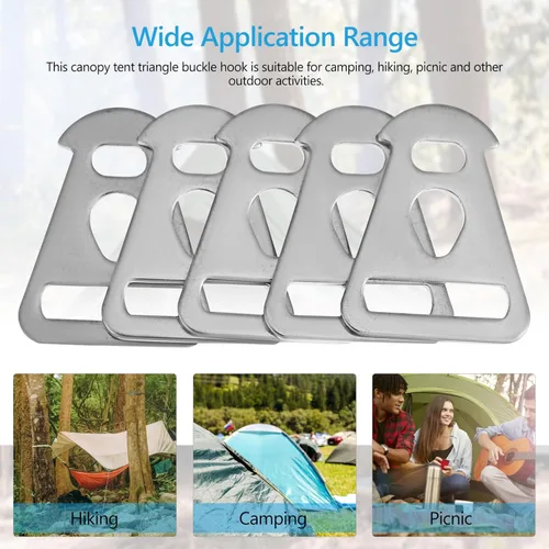 Miniatura 7 de BESPORTBLE Gancho de hebilla triangular para tienda de campaña, hebilla de cuerda triangular de acero inoxidable para acampar al aire libre, toldo