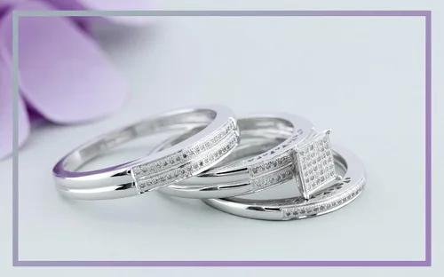 Miniatura 2 de Dazzlingrock Collection Anillo de trío con cabeza cuadrada de diamantes blancos redondos de 0.27 ctw en plata de ley 925