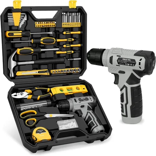 Miniatura 10 de Juego de herramientas de 139 piezas – Kit de herramientas con taladro atornillador inalámbrico de 8V en estuche de almacenamiento ToolBox, juego