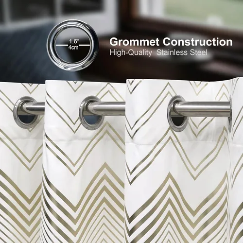 Miniatura 8 de always4u - Cortinas de terciopelo suave con estampado de lámina 84 pulgadas de largo, cortinas de chevron blanco y dorado, tratamiento de lujo