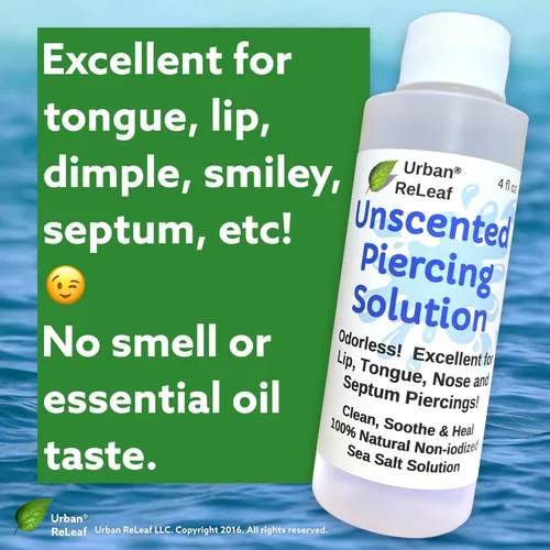 Miniatura 4 de Urban ReLeaf Solución de piercing sin perfume. Remojado curativo de sal marina sin yodado. Labio, lengua, tabique, hoyuelo, boca. Sin aroma. Listo
