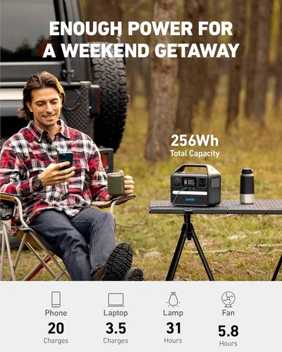 Miniatura 3 de Estación de energía portátil Anker 521 mejorada con batería LiFePO4, PowerHouse de 256Wh y 6 puertos, generador solar de 300W (600W pico)
