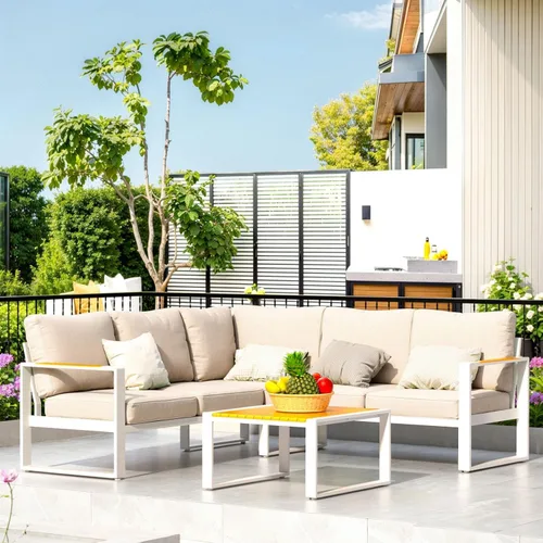 Juego de muebles de aluminio para patio, sofá modular para todo tipo de clima, juegos de conversación de patio en forma de L, sofá esquinero de