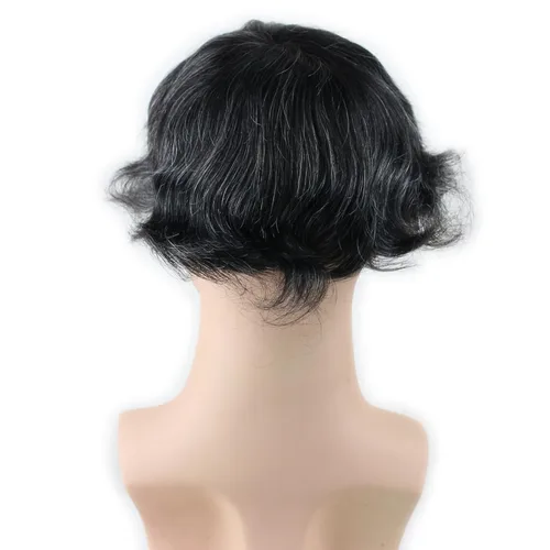 Miniatura 5 de Toupee para hombre 10 × 8 "cabello humano 1B mezcla 20% pelo sintético gris piel fina postizo sistema de reemplazo de pelo base de red monofilamento