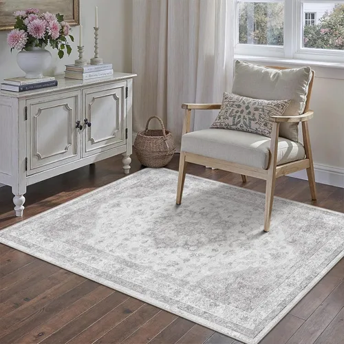 Miniatura 10 de PureCozy - Alfombra de área beige de 8 x 10, lavable, vintage, alfombra para sala de estar, dormitorio, gran alfombra suave retro de pelo bajo