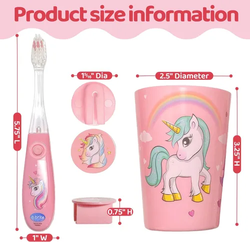 Miniatura 7 de Lily's Home Cepillo de dientes para niños con temporizador intermitente para niños con cerdas suaves, taza emergente y cubierta - Divertido cepillo