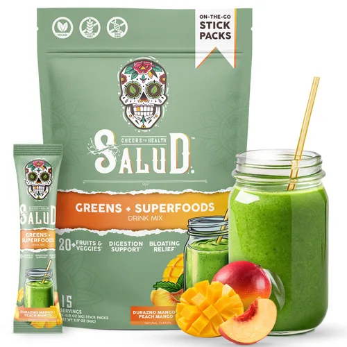 Miniatura 8 de Polvo de verduras Salud 2-en-1 + sobres de mezcla de bebida de superalimentos, más de 20 frutas y verduras, probióticos, prebióticos, apoya la salud