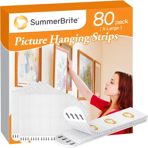 Miniatura 7 de Summerbrite - Tiras resistentes para colgar cuadros, sin dañarlos, kit para colgar cuadros, ganchos sin clavos, cinta adhesiva para pared