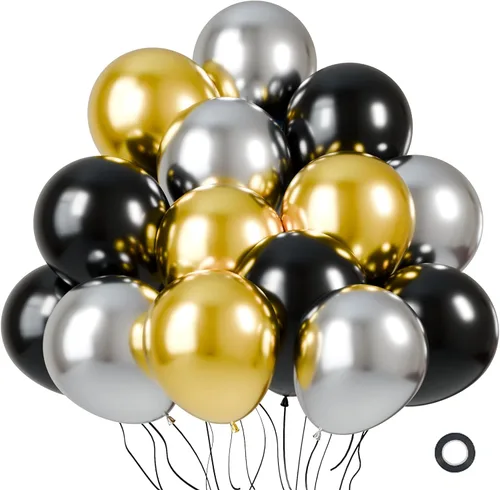 Miniatura 12 de KBZVNAF Globos de látex negro, azul y plateado, paquete de 60 globos de fiesta de 12 pulgadas, azul real, negro, azul metálico, plateado