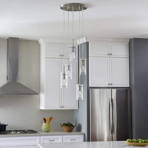 Miniatura 4 de Linea di Liara Effimero - Lámpara colgante de 5 luces en racimo de luces para escaleras, lámpara grande de níquel cepillado, moderna lámpara
